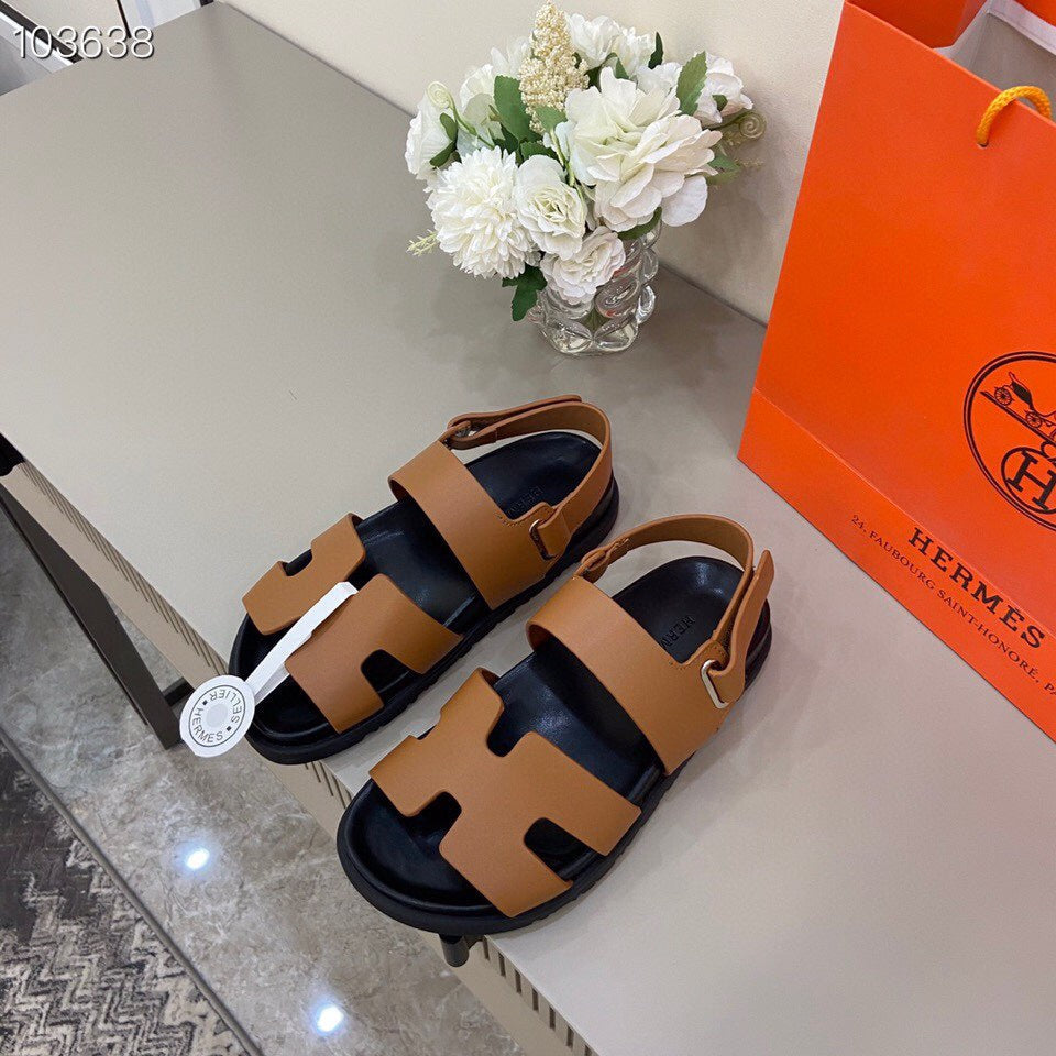 HM GENIUS SANDAL COPPER AND BLACK CALFSKIN