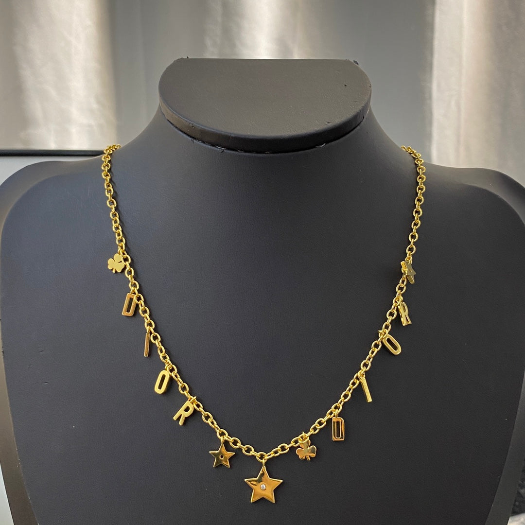 CD 26S DIOR LETTER CHARM STAR NECKLACE IN GOLD TONE METAL 631848