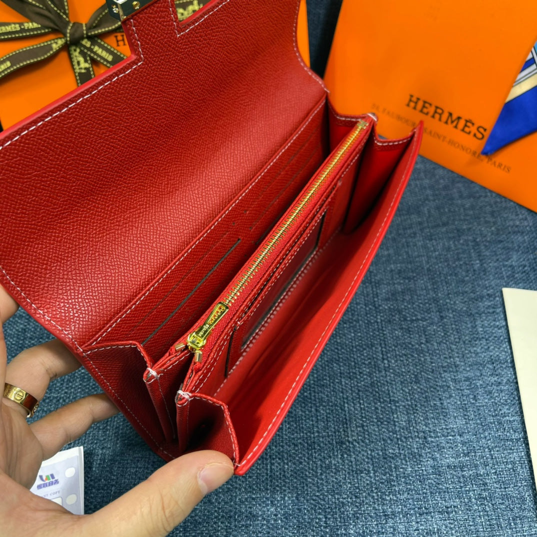 HM CLUTCH CONSTANCE 22 RED CALFSKIN GOLD HARDWARE