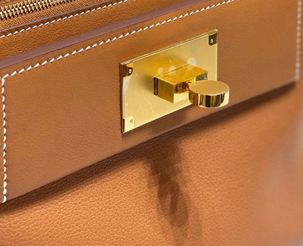 MINI 24/24 21CM IN ORANGE MINIMUM EVERCOLOR CALFSKIN GOLD KELLY BUCKLE