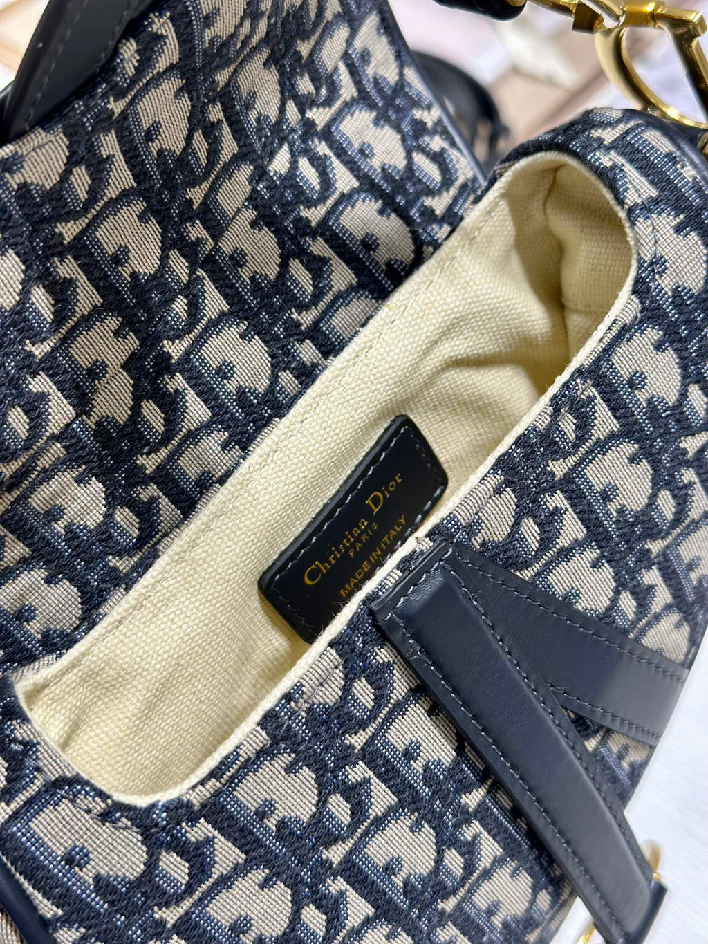DIOR 26S SADDLE BAG 19 IN BLUE OBLIQUE JACQUARD