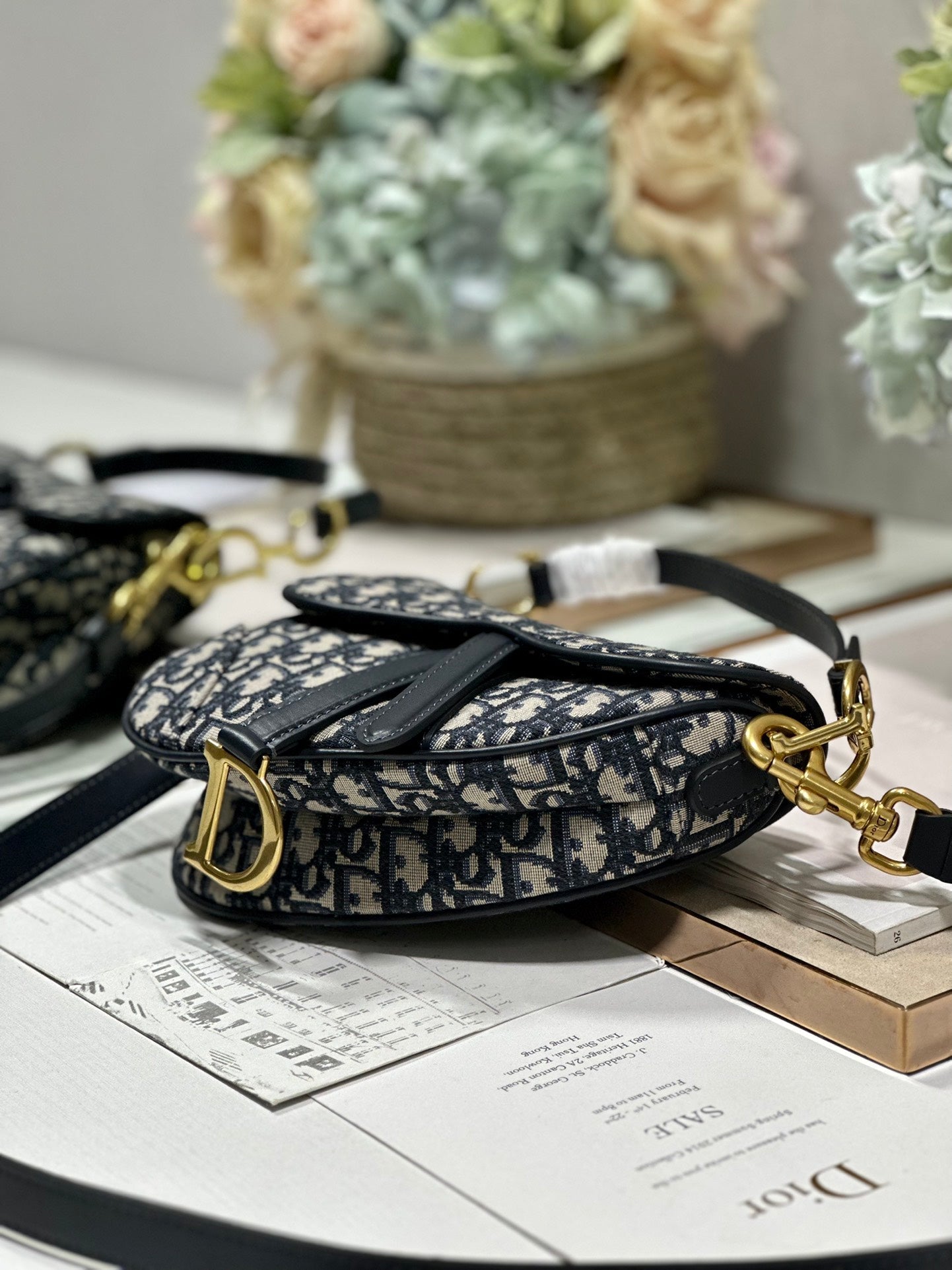 DIOR 26S SADDLE BAG 25 IN BLUE OBLIQUE JACQUARD