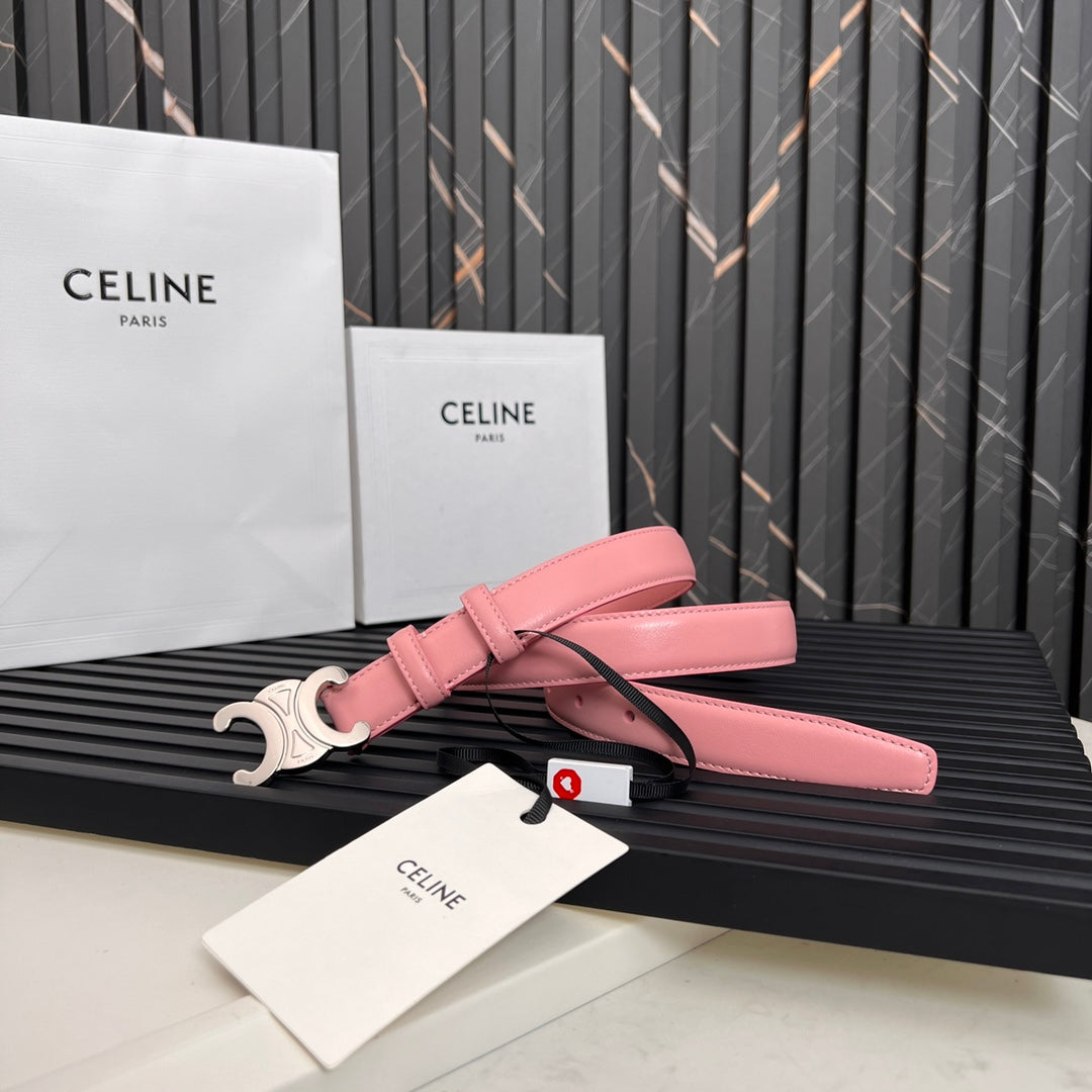 TRIOMPHE 25 MM BELT IN BLUSH PINK CALFSKIN SILVER HARDWARE