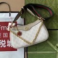 OPHIDIA SMALL SHOULDER BAG 25 IN WHITE CANVAS AND OAT LAMBSKIN GOLD HARDWARE