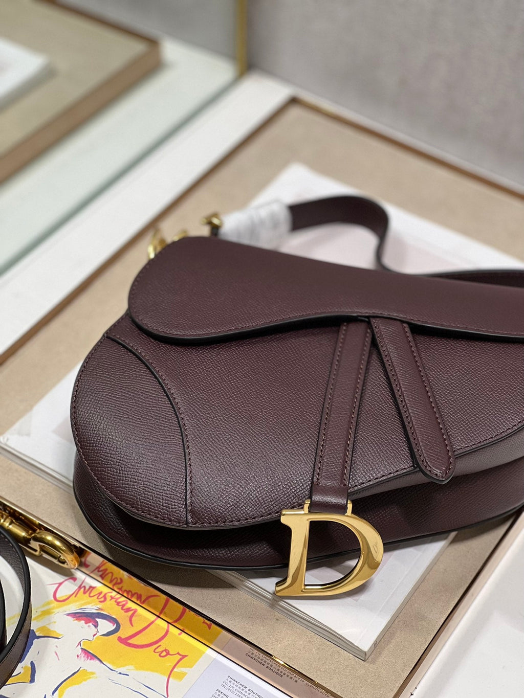 DIOR 26S SADDLE BAG 25 IN DARK RED CALFSKIN