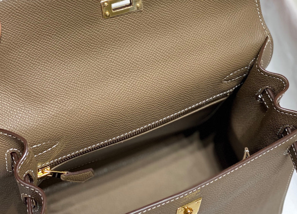 KELLY 25CM IN ETOUPE EPSOM CALFSKIN GOLD HARDWARE