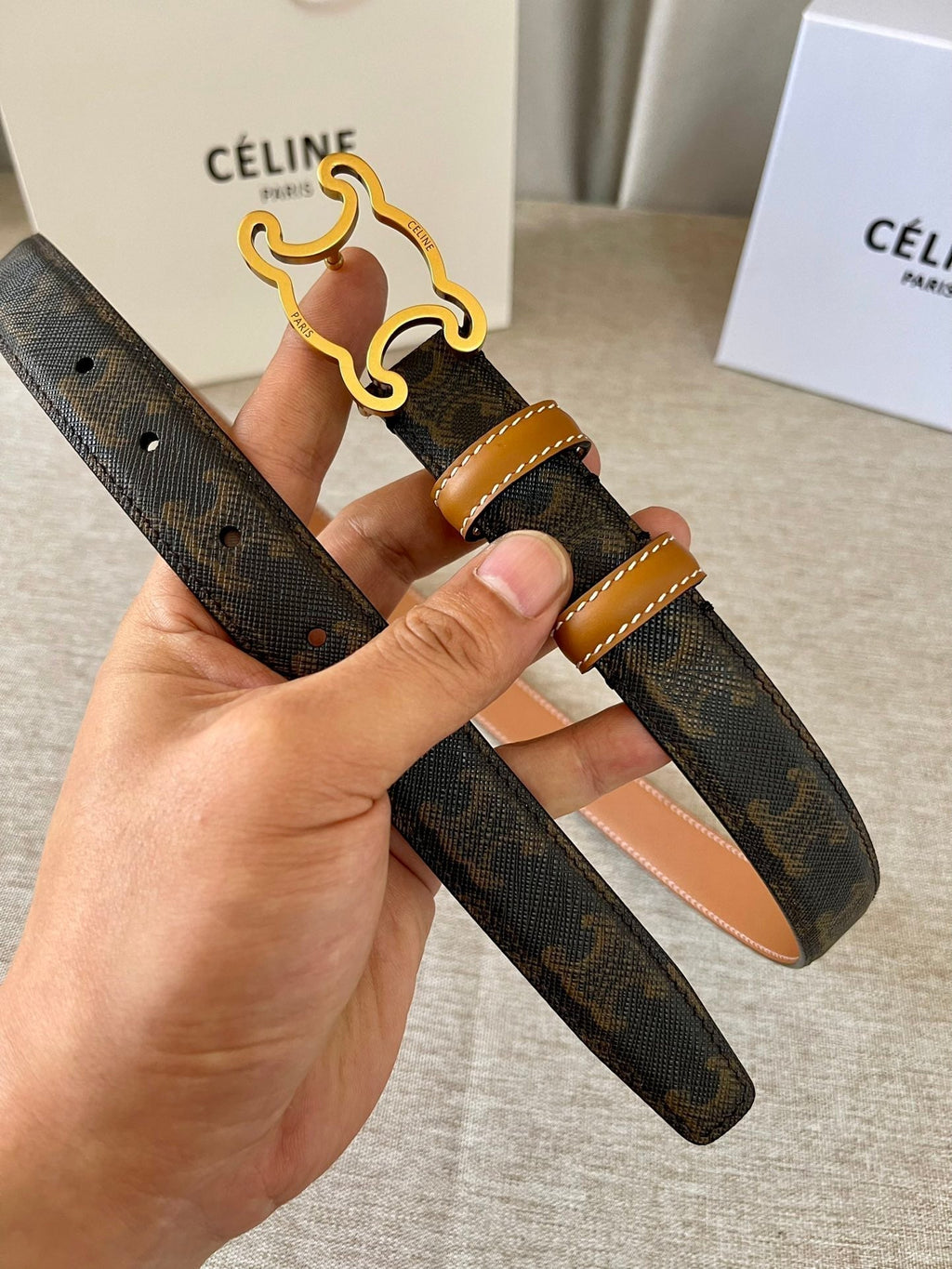 CL logo Cut-out Belt 25mm Black Tan Triomphe Canvas Ghw