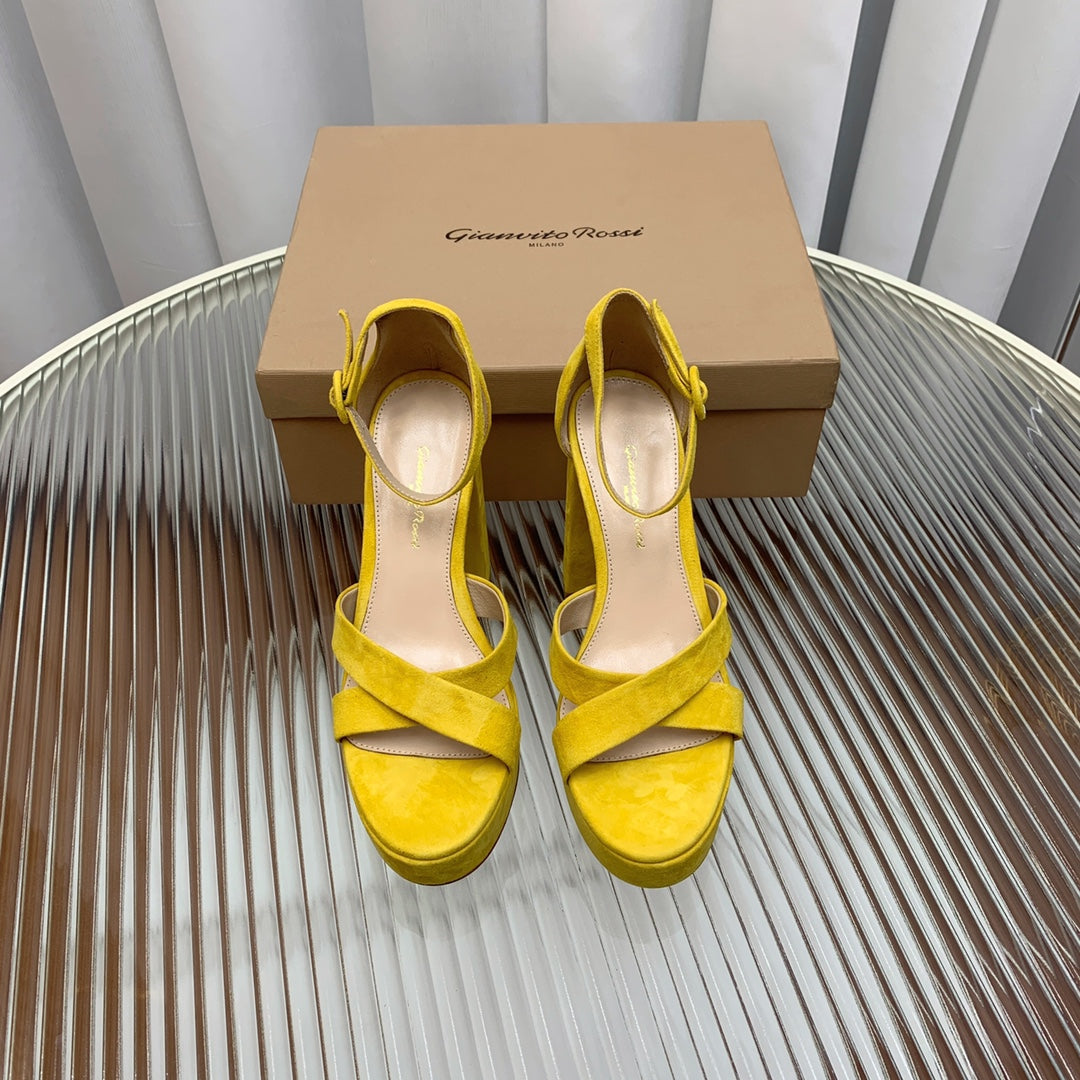 GIANVITO ROSSI 26S PLATFORM SANDALS 115 MM IN YELLOW SUEDE