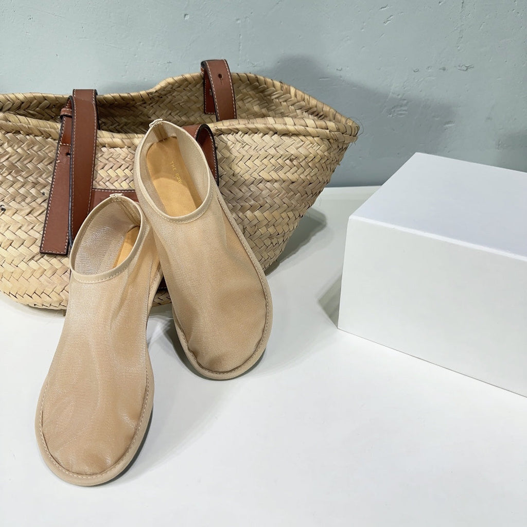 THE ROW 26S SOCK FLATS IN NUDE BEIGE MESH