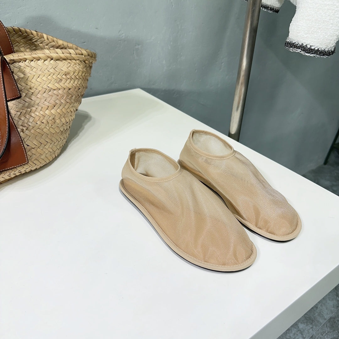 THE ROW 26S SOCK FLATS IN NUDE BEIGE MESH
