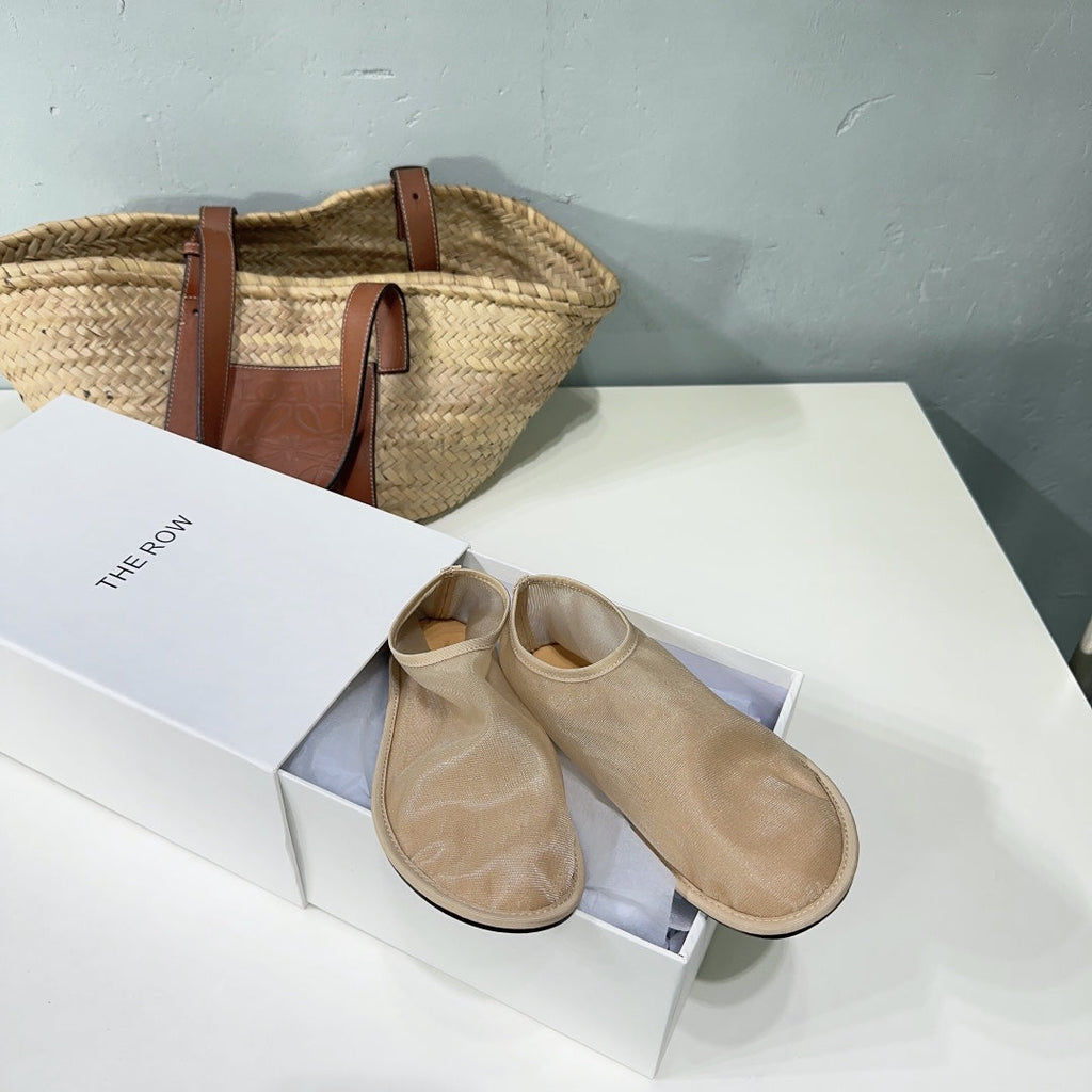 THE ROW 26S SOCK FLATS IN NUDE BEIGE MESH