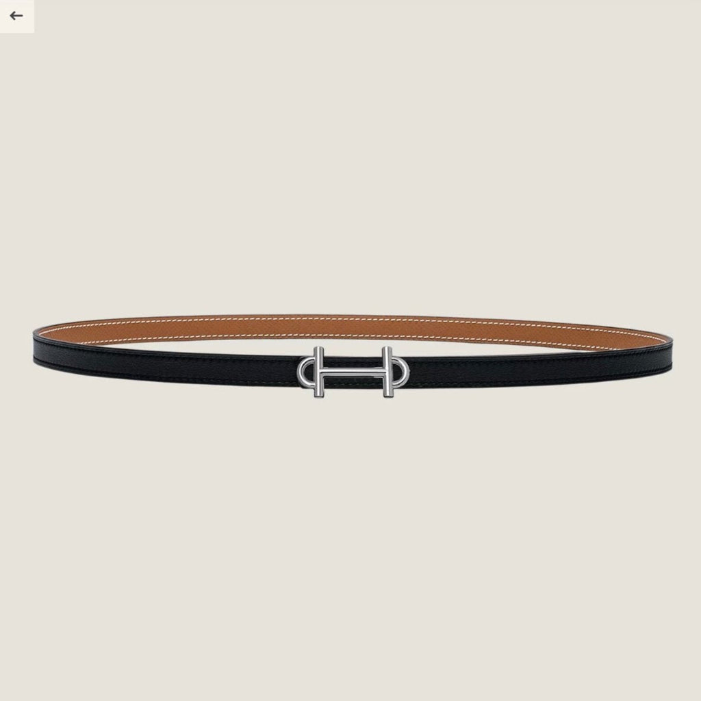 HM GAMMA BUCKLE & REVERSIBLE BRONZE BROWN AND BLACK LEATHER STRAP 13MM SILVER HARDWARE