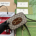 HORSEBIT 1955 SMALL CAMERA BAG 20 IN BEIGE AND EBONY GG BROWN CALFSKIN