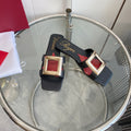 VIV' BY THE SEA LOVE METAL MULES IN BLACK CALFSKIN GOLD BUCKLE