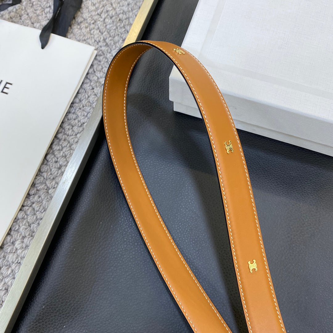 TRIOMPHE BELT 25MM IN BROWN CALFSKIN OVAL BUCKLE AND ENGRAVED LOGO