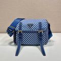 MESSENGER BAG 25 IN BLUE MIX WHITE TRIANGLE PATTERN EMBROIDERED FABRIC
