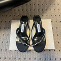 JIMMY CHOO 26S CRYSTAL THONG SANDALS 45 MM IN BLACK LAMBSKIN