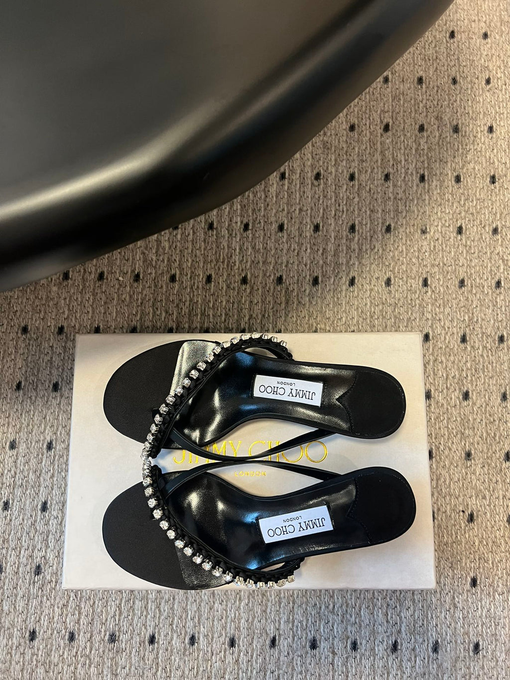 JIMMY CHOO 26S CRYSTAL THONG SANDALS 45 MM IN BLACK LAMBSKIN