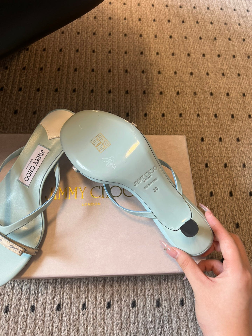 JIMMY CHOO 26S STRAPPY HEELED SANDALS IN PASTEL BLUE LAMBSKIN