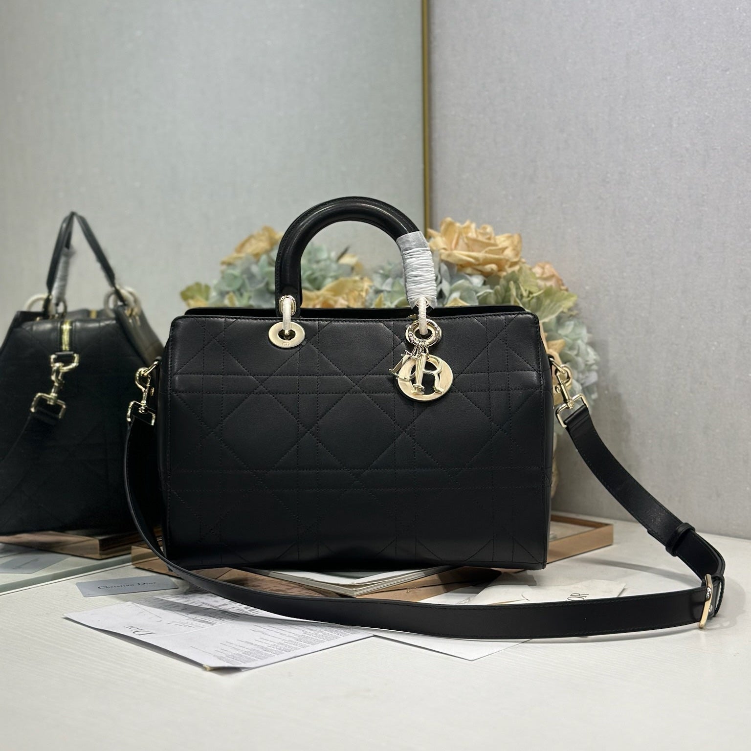 DIOR 26S LADY BAG 34 IN BLACK CALFSKIN