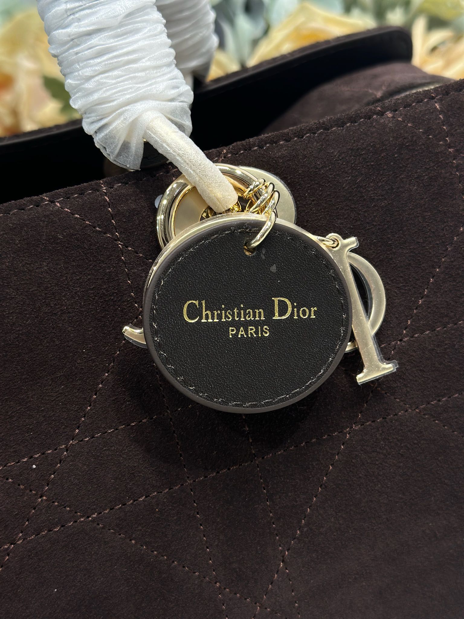 DIOR 26S LADY BAG 34 IN DARK BROWN SUEDE