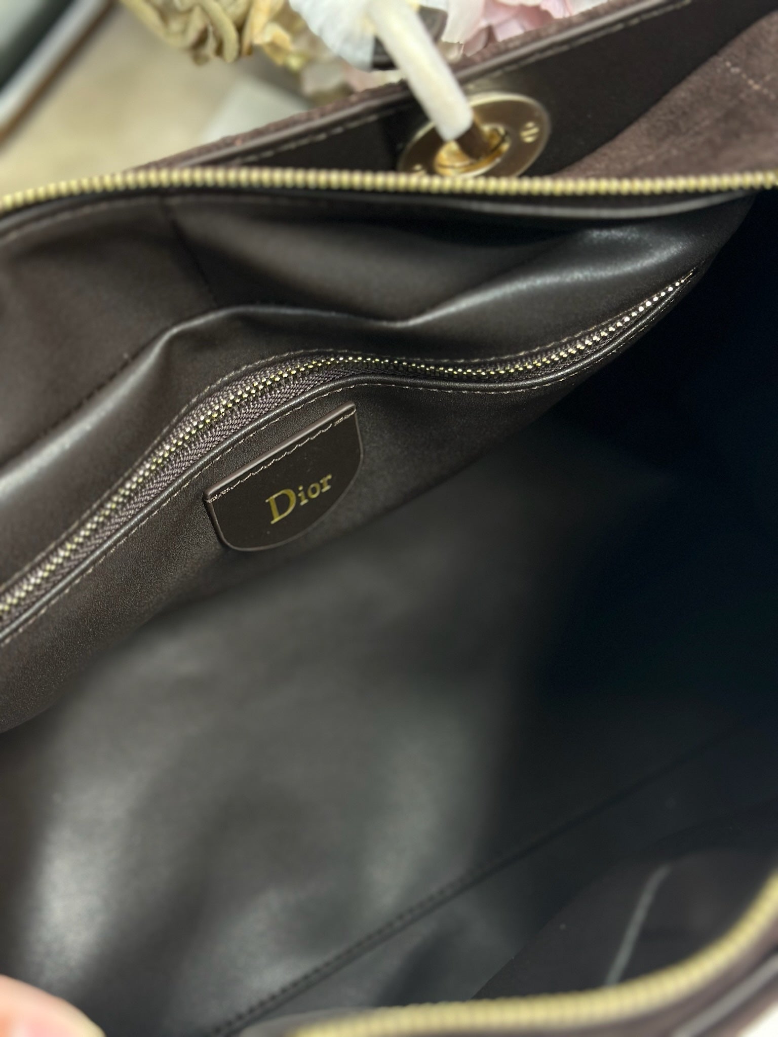 DIOR 26S LADY BAG 34 IN DARK BROWN SUEDE