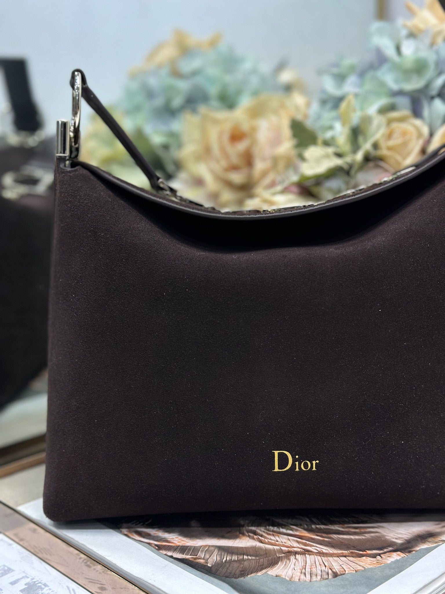DIOR 26S DIORLY BAG 33 IN DRAK BROWN SUEDE