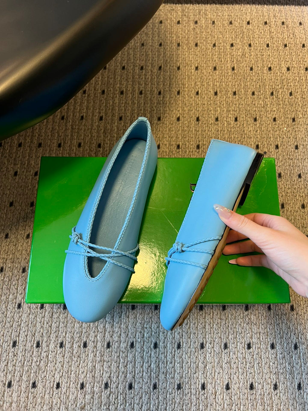 BOTTEGA VENETA 26S ESPADRILLE BALLET FLATS IN BLUE LAMBSKIN