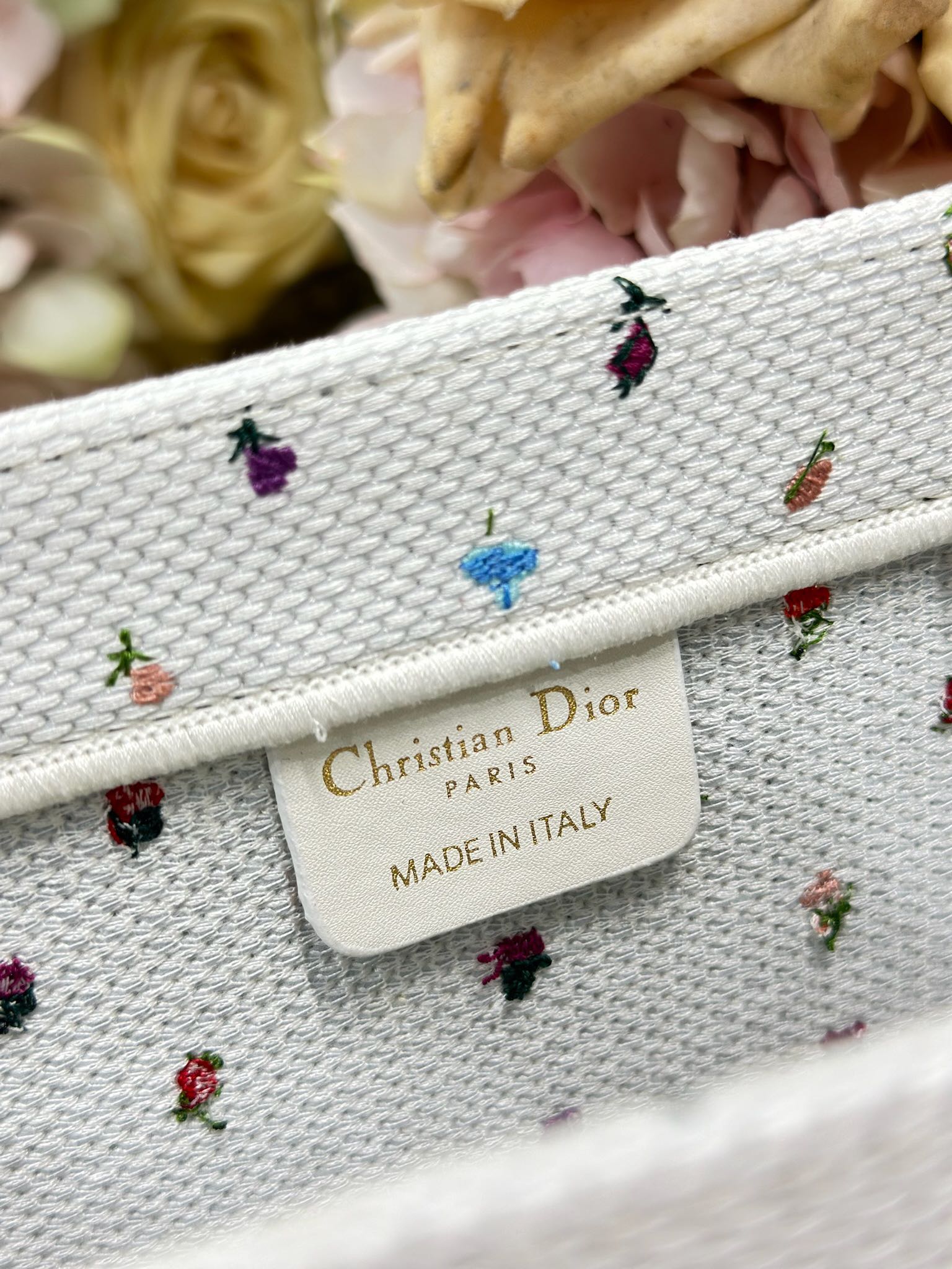 DIOR 26S BOOK TOTE BAG 26 IN MULTICOLOR MICRO FLORAL BAYADERE FABRIC