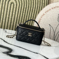 VANITY 17 CAVIAR WITH HANDLE IN BLACK CALFSKIN GOLD HARDWARE