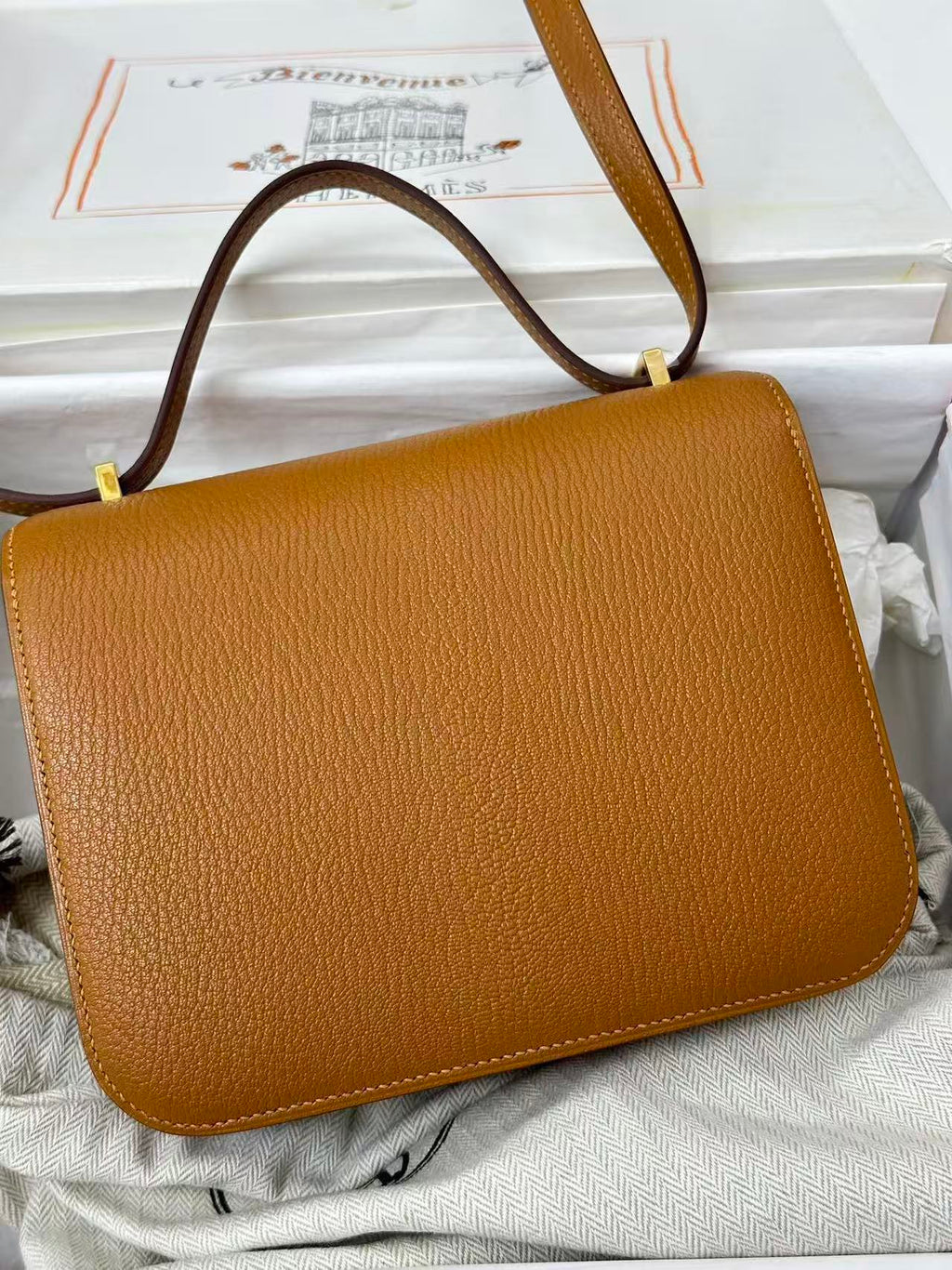 CONSTANCE 19CM IN GOLDEN BROWN EPSOM GOLD HARDWARE