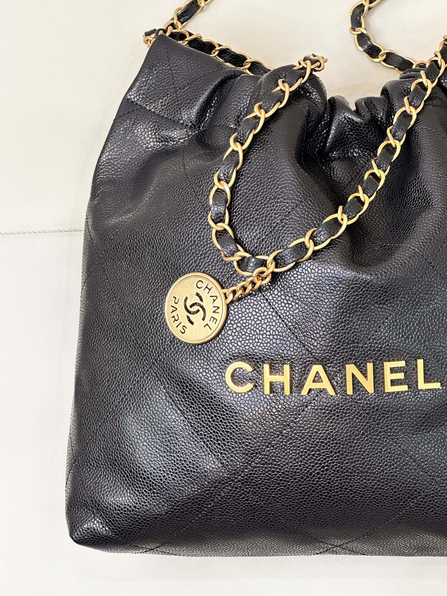 CHANEL 26S DRAWSTRING SHOULDER BAG 35 IN BLACK CAVIAR CALFSKIN