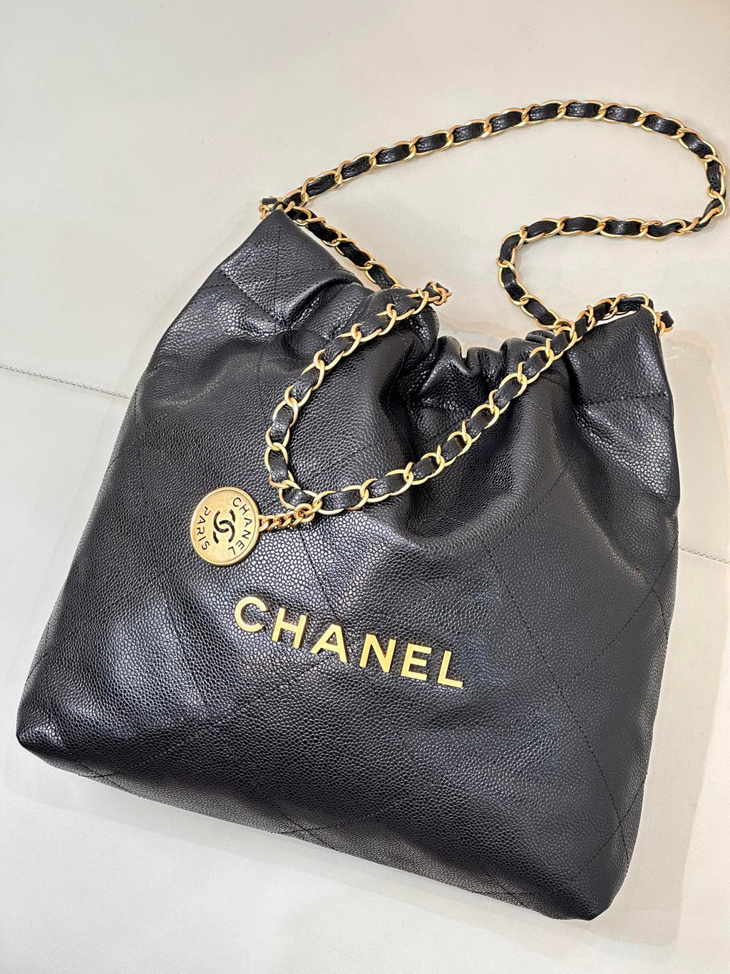 CHANEL 26S DRAWSTRING SHOULDER BAG 35 IN BLACK CAVIAR CALFSKIN