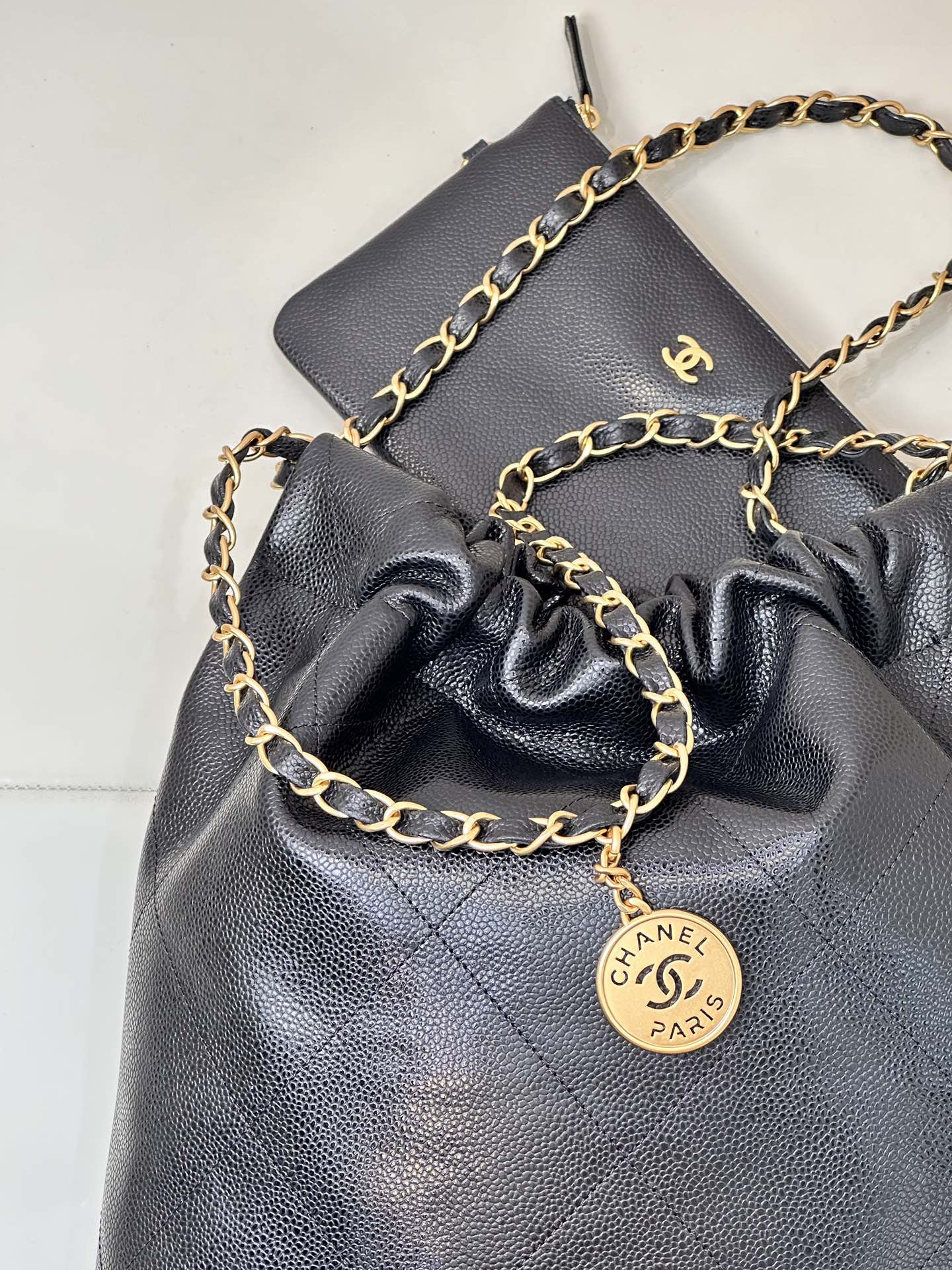 CHANEL 26S DRAWSTRING SHOULDER BAG 35 IN BLACK CAVIAR CALFSKIN