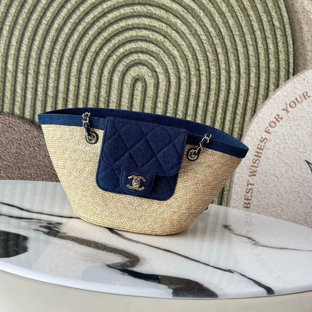 26S TOTE BAG IN BEIGE DENIM RAFFIA