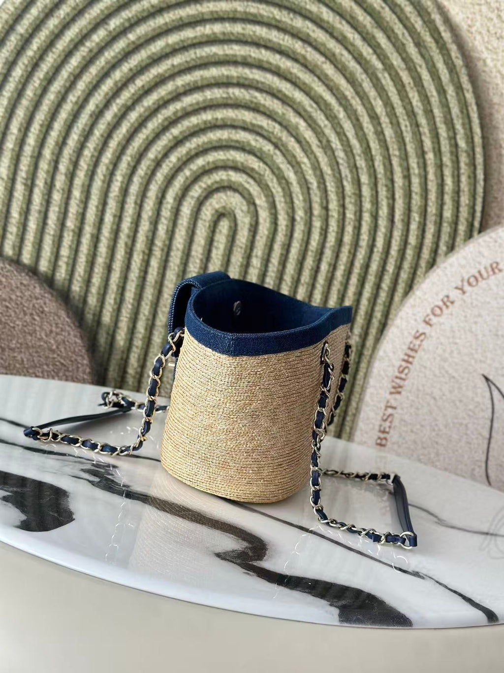 26S TOTE BAG IN BEIGE DENIM RAFFIA