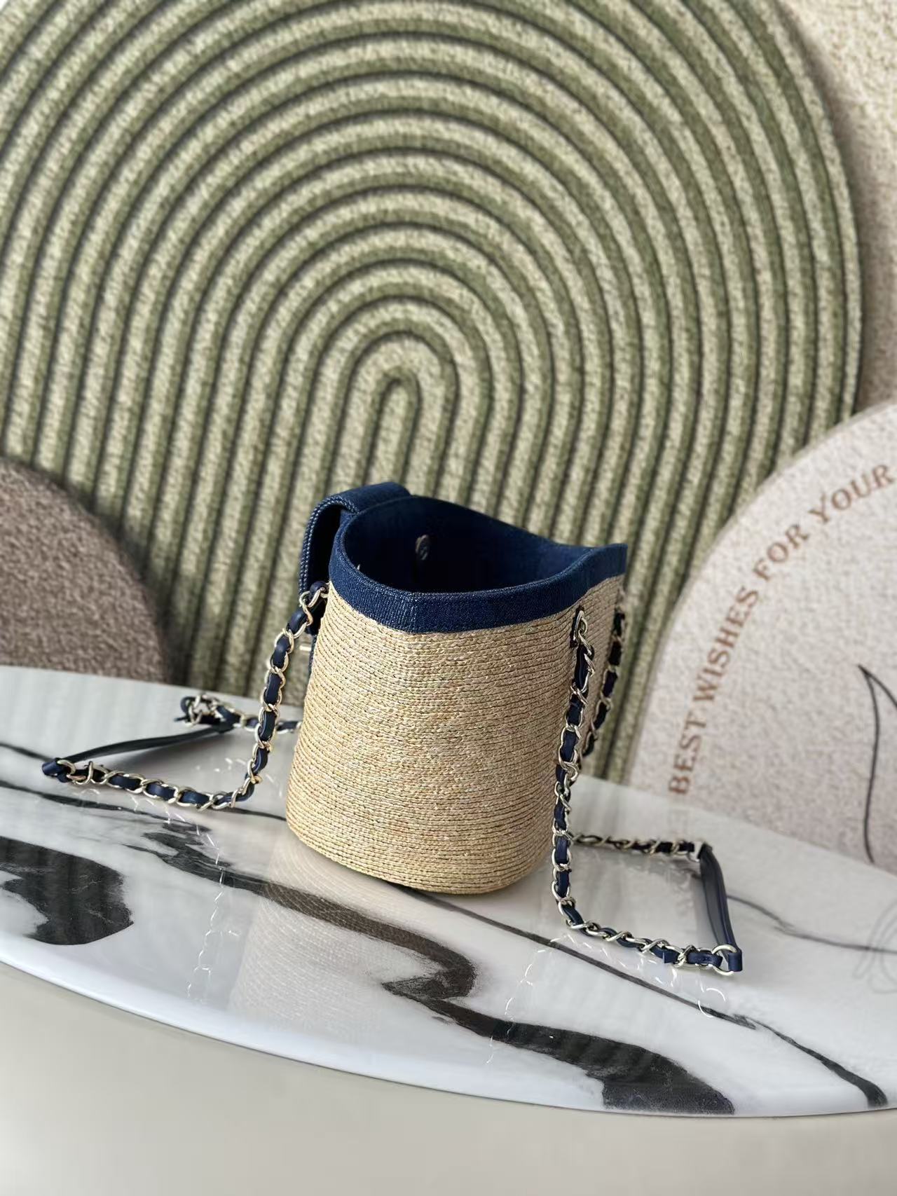 26S TOTE BAG IN BEIGE DENIM RAFFIA
