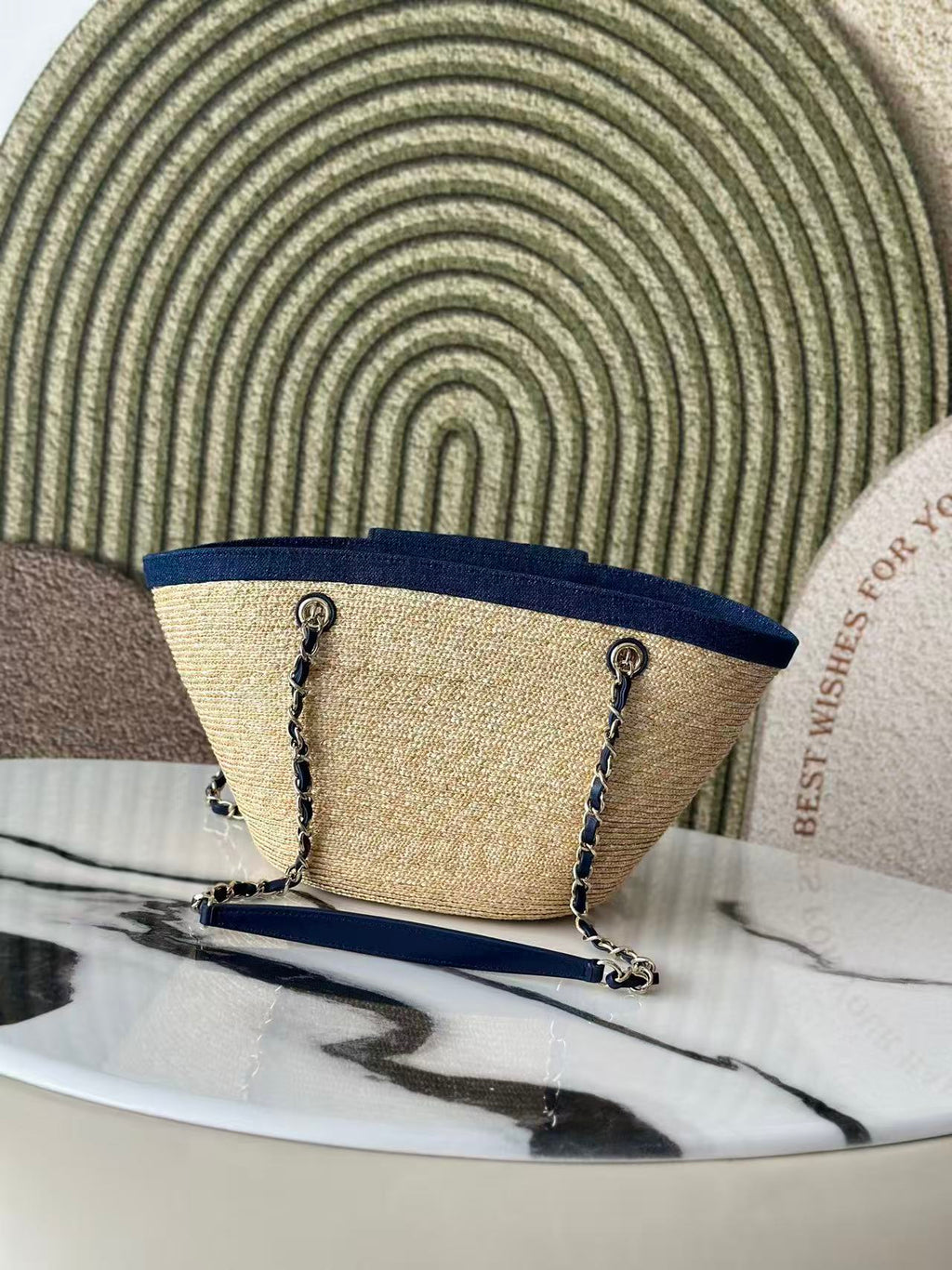 26S TOTE BAG IN BEIGE DENIM RAFFIA