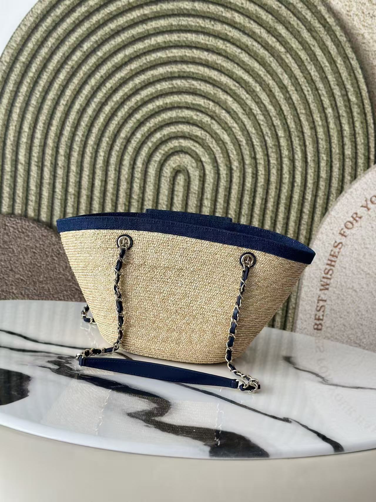 26S TOTE BAG IN BEIGE DENIM RAFFIA