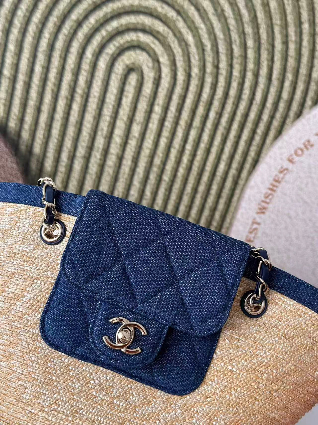 26S TOTE BAG IN BEIGE DENIM RAFFIA