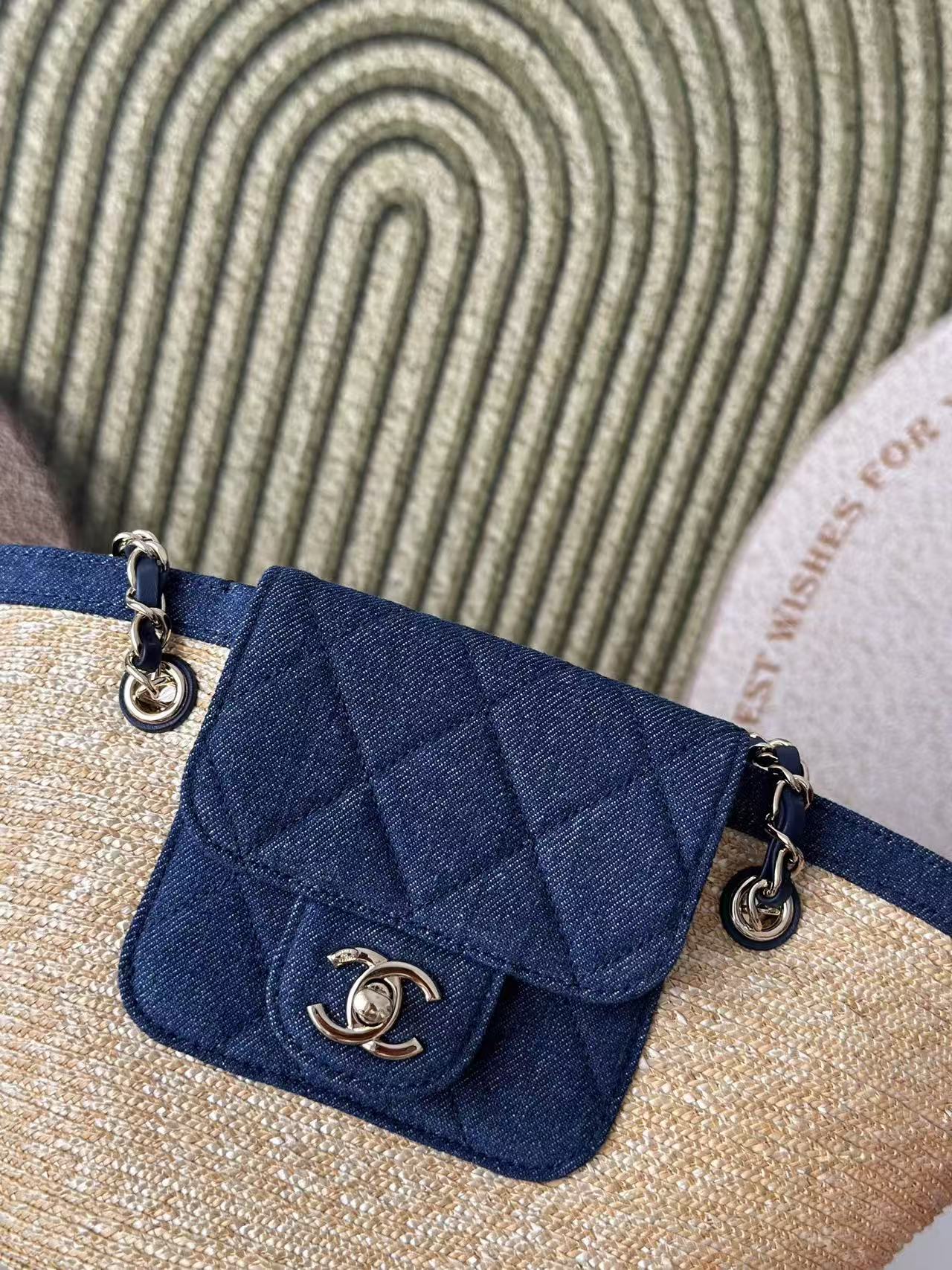 26S TOTE BAG IN BEIGE DENIM RAFFIA