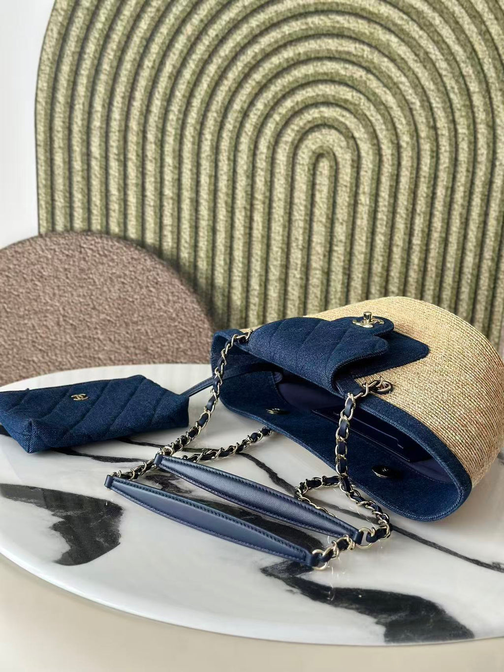 26S TOTE BAG IN BEIGE DENIM RAFFIA