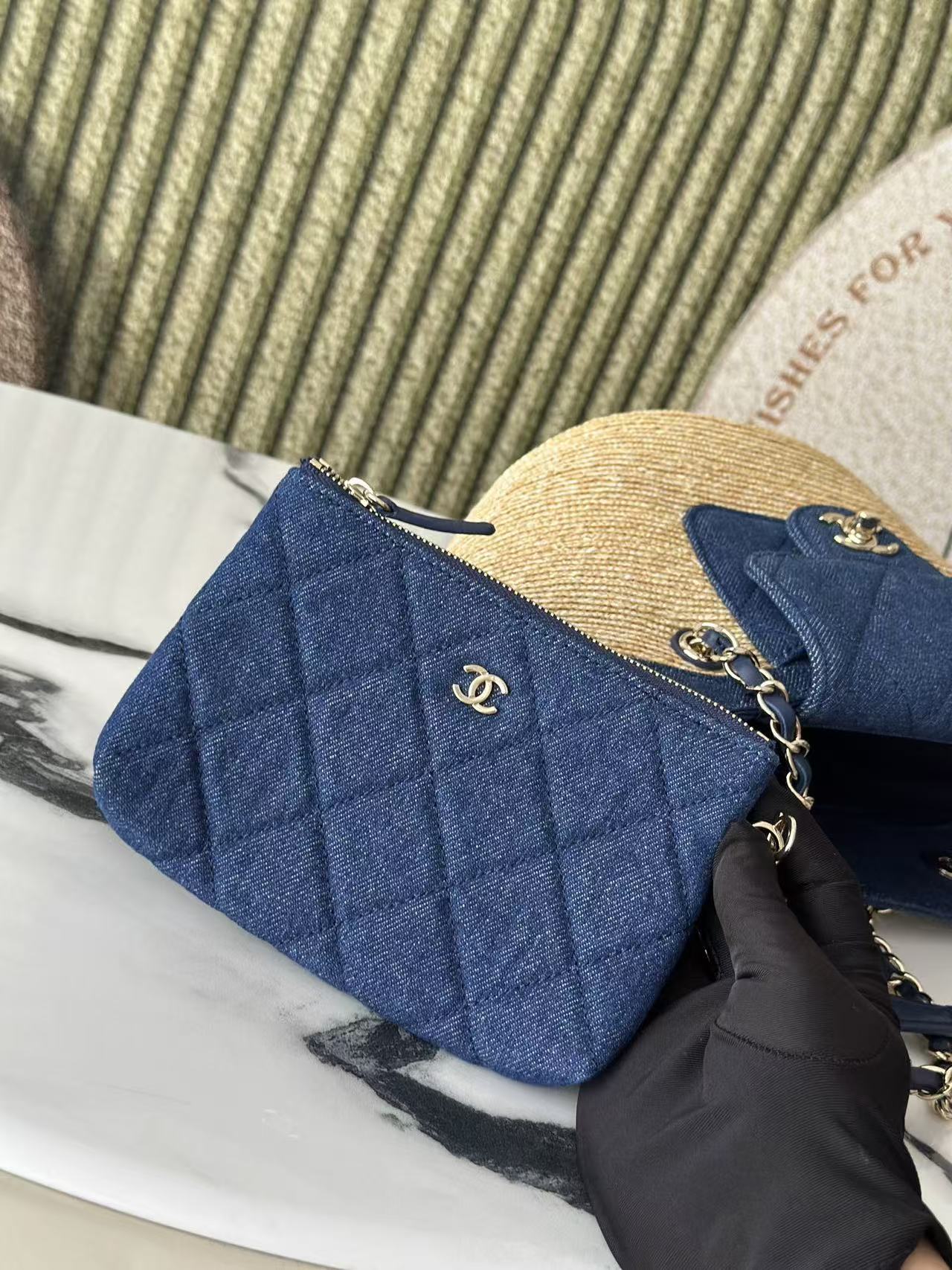 26S TOTE BAG IN BEIGE DENIM RAFFIA