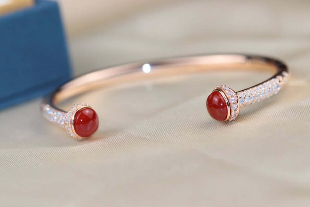 POSSESSION PINK GOLD CARNELIAN DIAMOND OPEN BRACELET