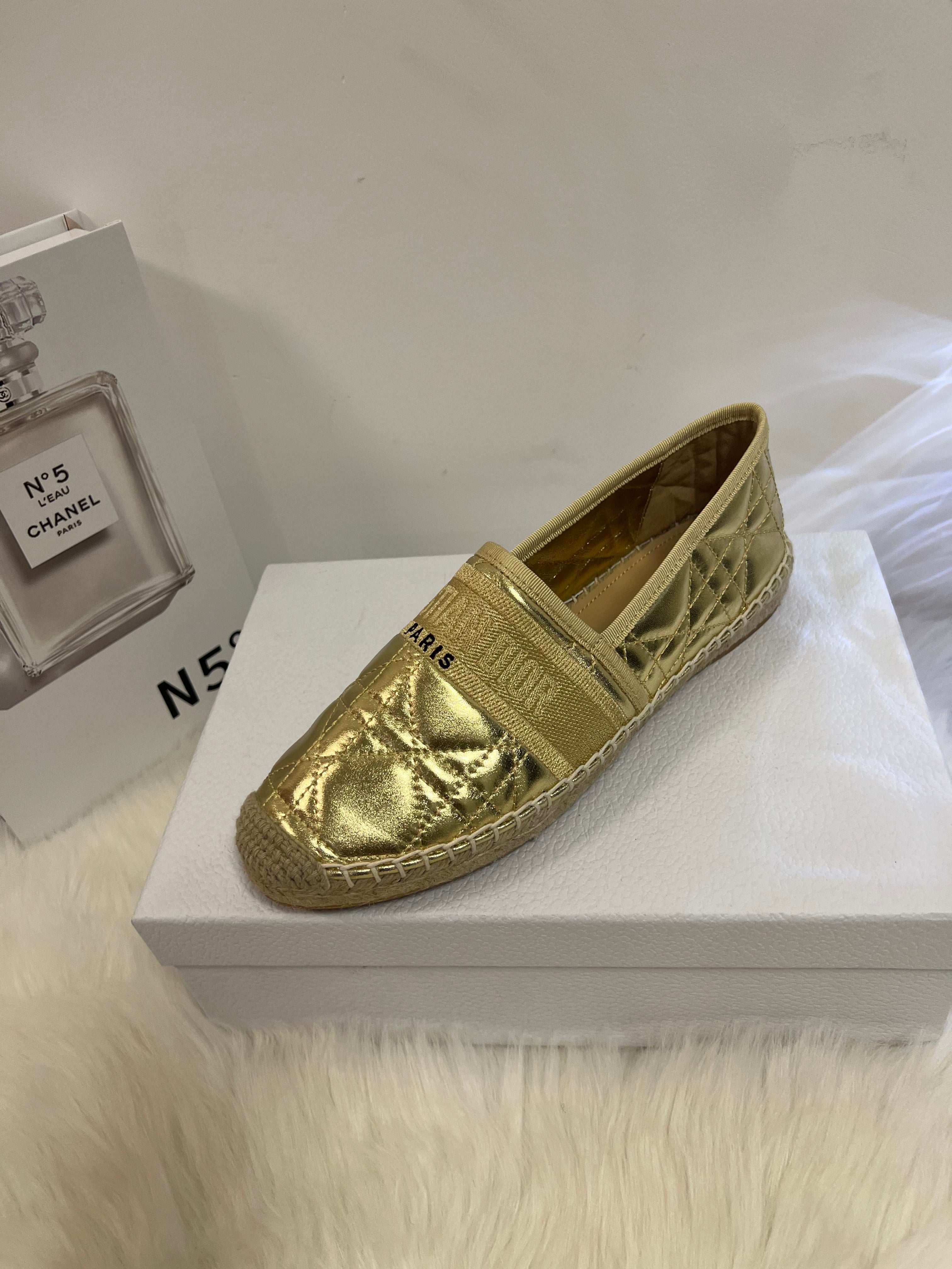 GRANVILLE ESPADRILLE GOLD QUILTED CANNAGE CALFSKIN