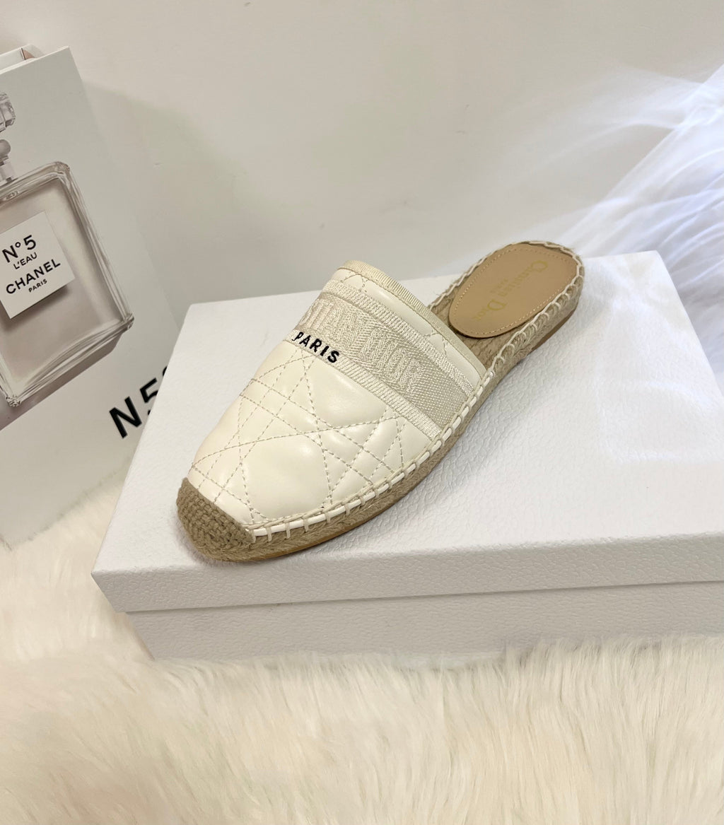 GRANVILLE ESPADRILLE MULE WHITE QUILTED CANNAGE CALFSKIN