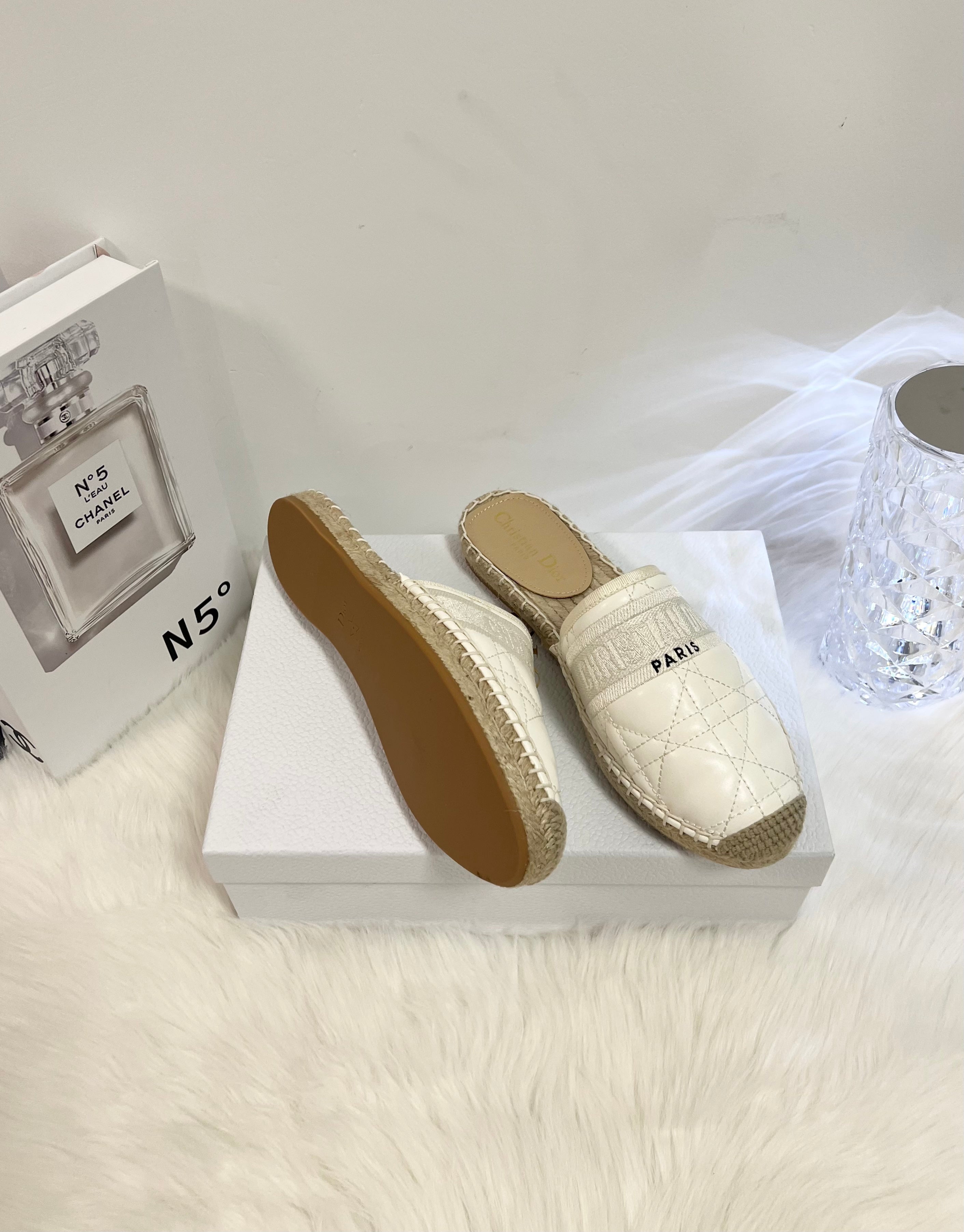 GRANVILLE ESPADRILLE MULE WHITE QUILTED CANNAGE CALFSKIN