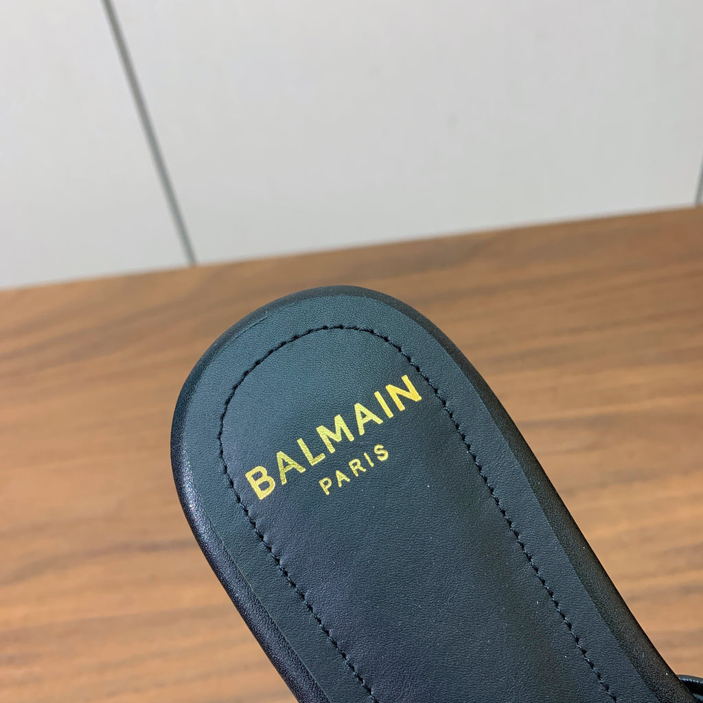 BALMAIN 26S QUILTED MULES IN BLACK CALFSKIN