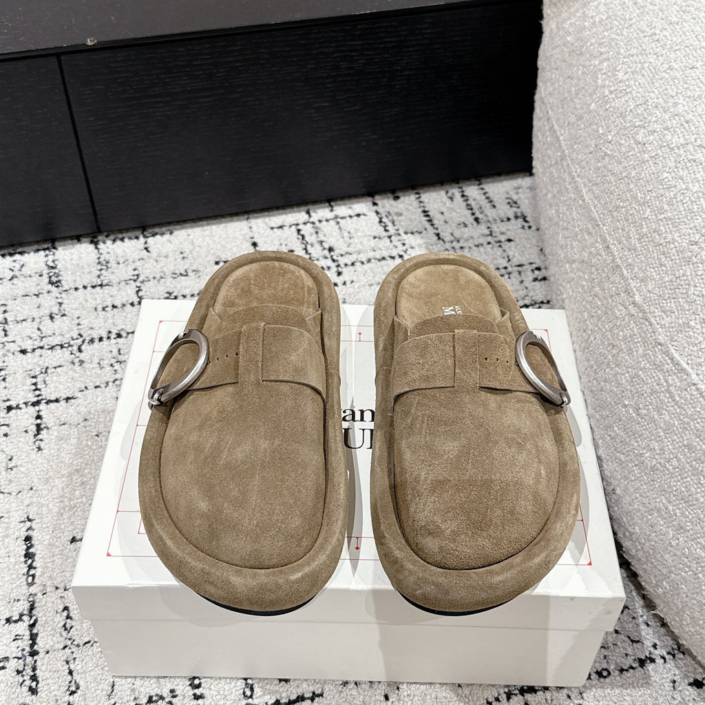ARC CLOG MULES IN BROWN SUEDE