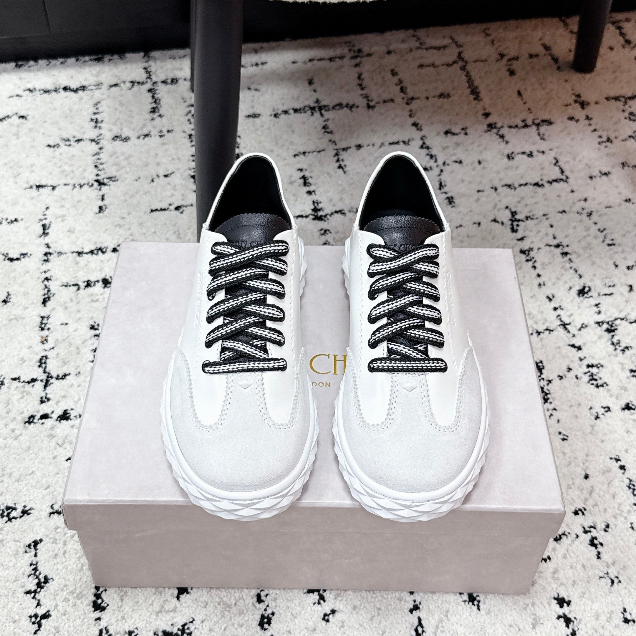 JIMMY CHOO 26S SNEAKERS IN WHITE SUEDE WITH BLACK LACES